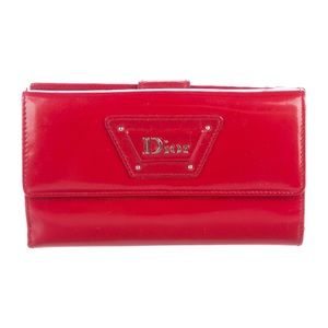 DIOR VINTAGE RED BILLFOLD WALLET W SILVER HARDWARE
